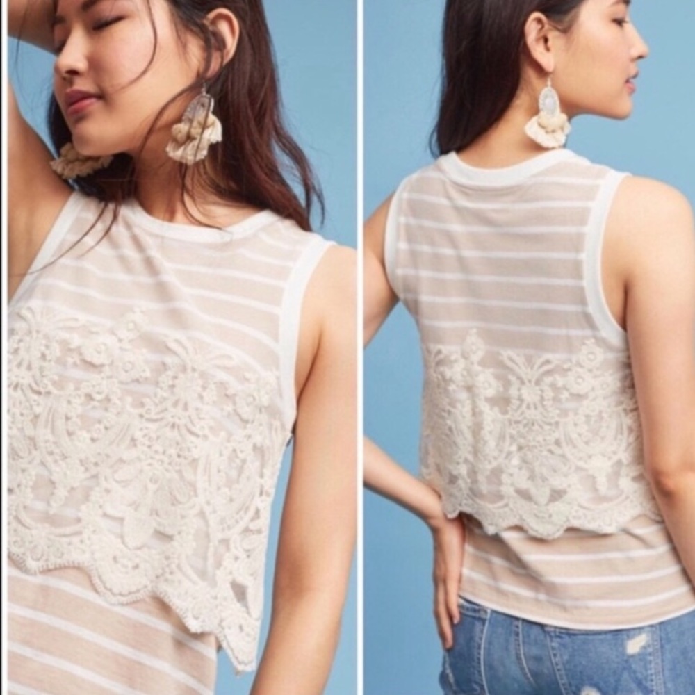 Anthropologie  Peplum Top with Lace Overlay Medium